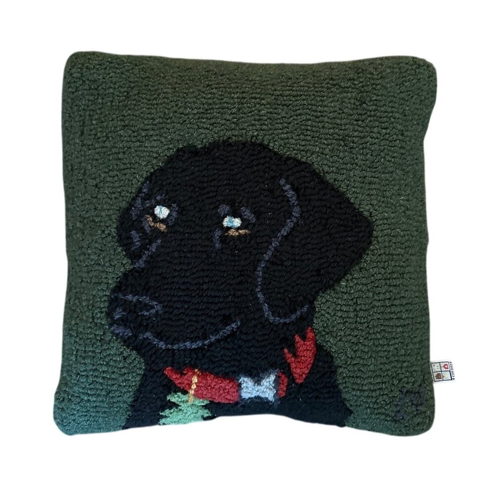 16" Chandler 4 Corners Laura Megroz Green Hand-Hooked Wool Lab Dog Throw Pillow